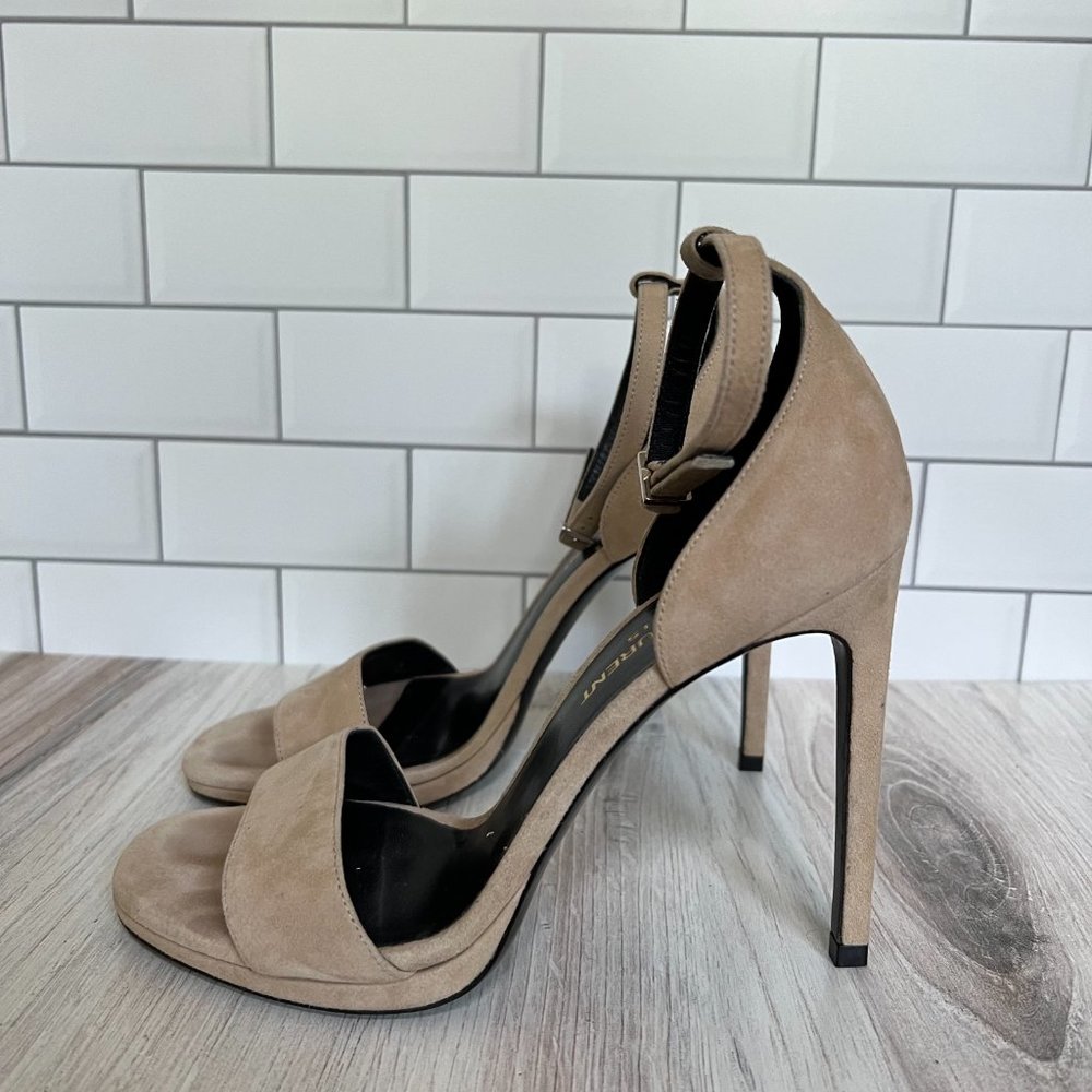 Saint Laurent beige suede heeled sandals - Picture 2 of 4